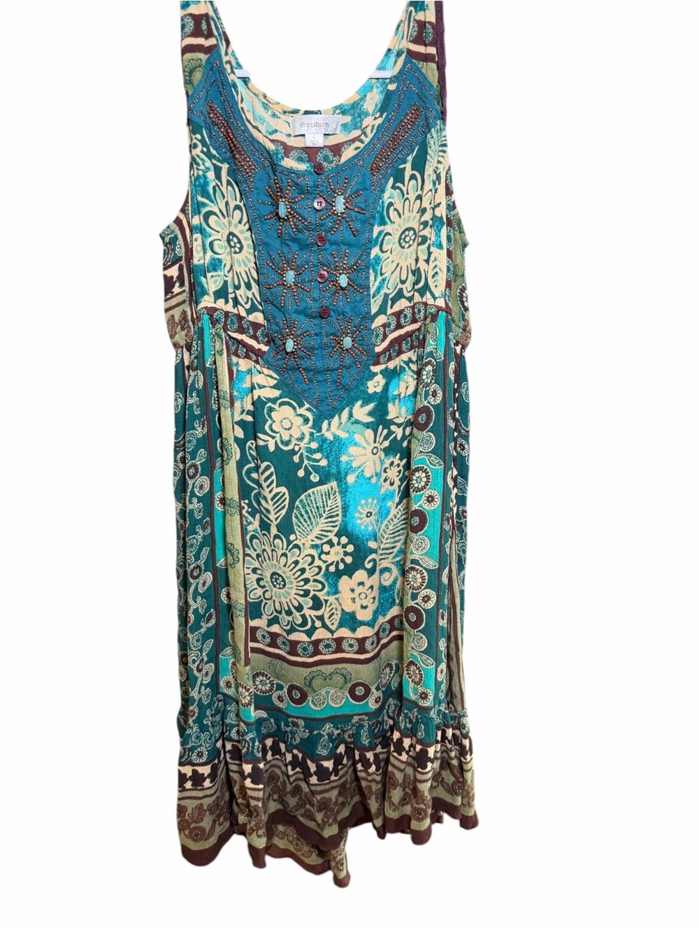 Dress Barn Teal Floral Maxi Dress with Embellished Bodice